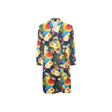 Colorful parrot flower pattern Men's Long Sleeve Belted Night Robe