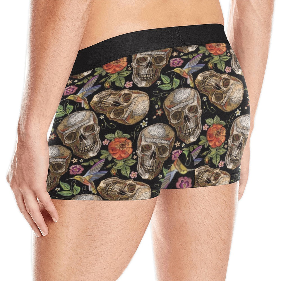 Skull rose humming bird flower pattern Men's All Over Print Boxer Briefs Men's Underwear