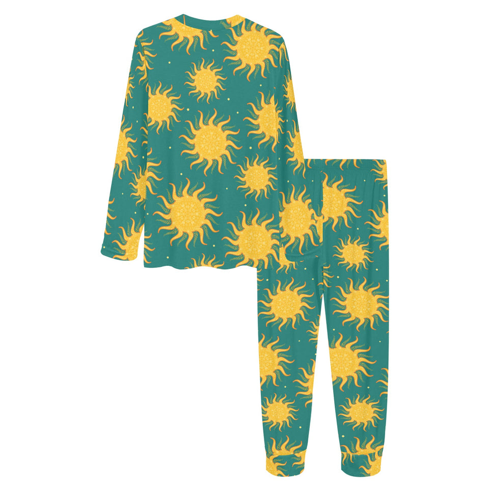 Sun green background Women's All Over Print Pajama Set