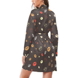 Coffee bean leave pattern Women's Long Sleeve Belted Night Robe