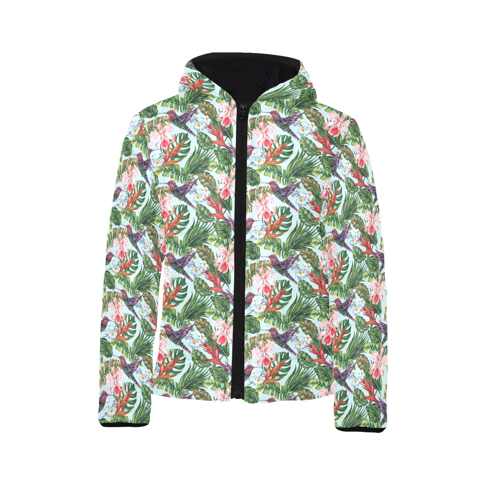 Hummingbird Pattern Print Design 05 Kids' Boys' Girls' Padded Hooded Jacket