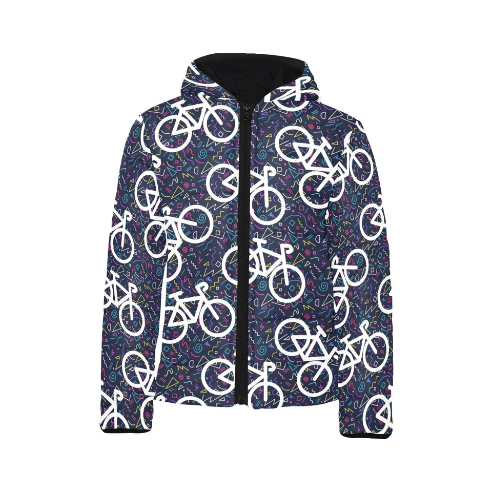 Bicycle Pattern Print Design 03 Kids' Boys' Girls' Padded Hooded Jacket