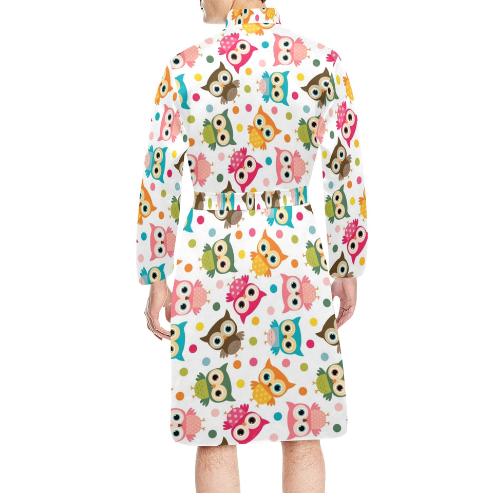 Color cute owl pattern Men's Long Sleeve Belted Night Robe