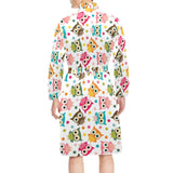 Color cute owl pattern Men's Long Sleeve Belted Night Robe