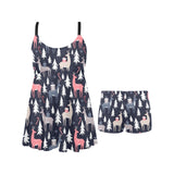 Deers Winter Christmas pattern Chest Sexy Pleated Two Piece Swim Dress
