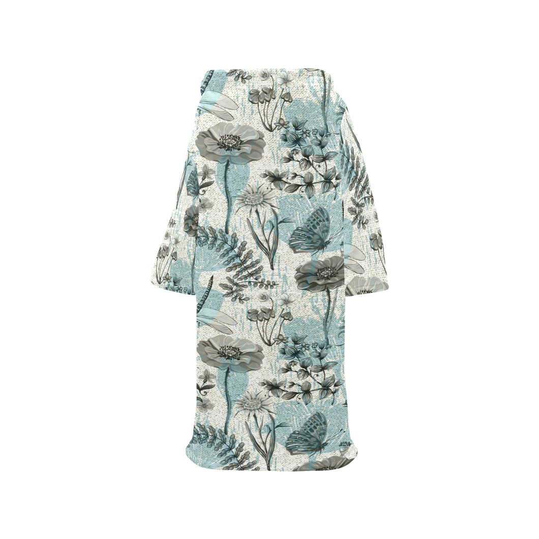 Dragonfly Butterfly Plants insect flower vintage s Blanket Robe with Sleeves