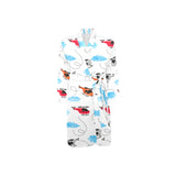Watercolor helicopter cloud pattern Men's Long Sleeve Belted Night Robe