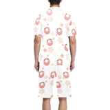 Daruma japanese wooden doll cherry blossom flower Men's V-Neck Short Pajama Set