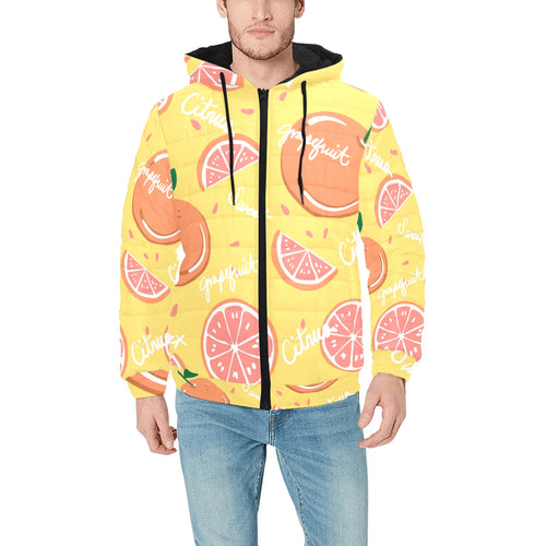 Grapefruit yellow background Men's Padded Hooded Jacket