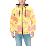 Grapefruit yellow background Men's Padded Hooded Jacket
