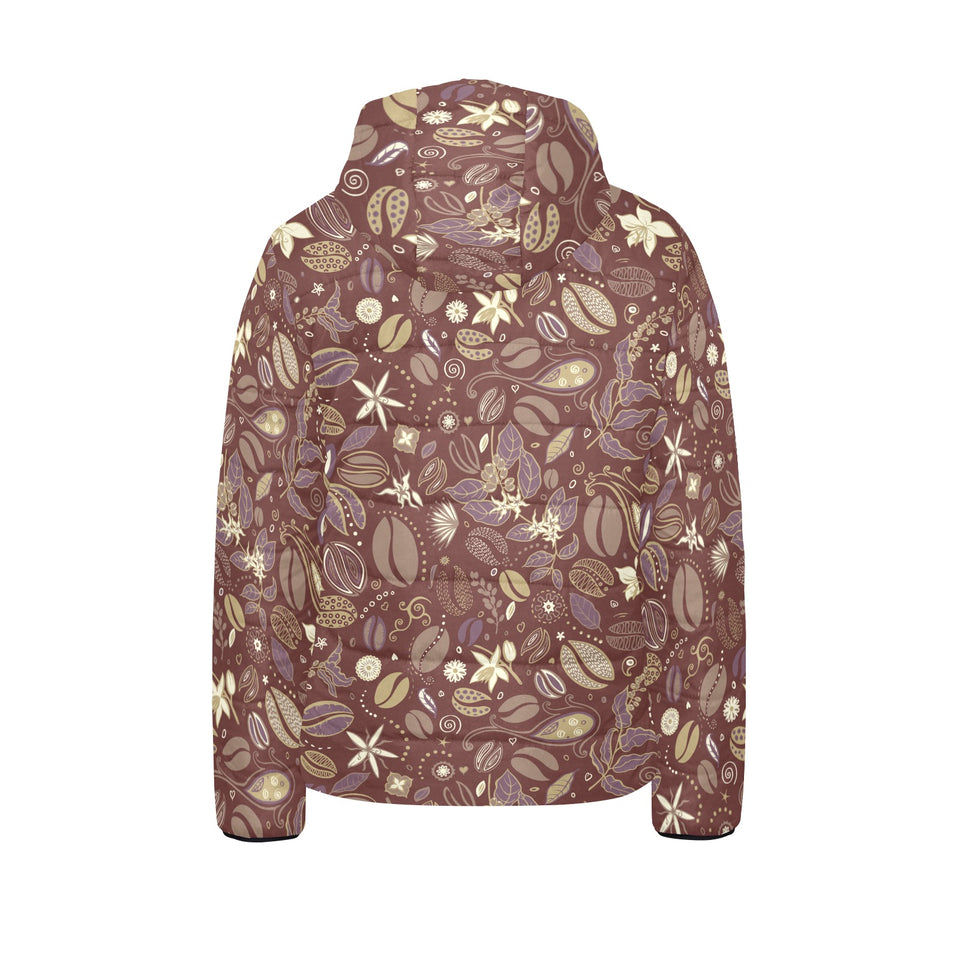 Coffee bean flower pattern Kids' Boys' Girls' Padded Hooded Jacket