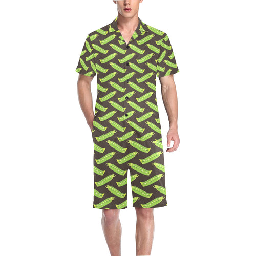 Green Peas Pattern Print Design 05 Men's V-Neck Short Pajama Set
