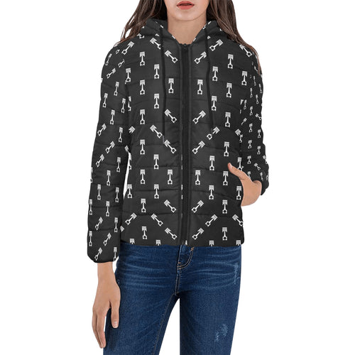 Engine Piston Black Theme Pattern Print Design 03 Women's Padded Hooded Jacket