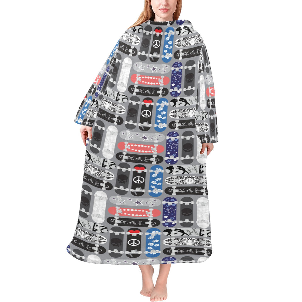 Skate Board Pattern Print Design 04 Blanket Robe with Sleeves