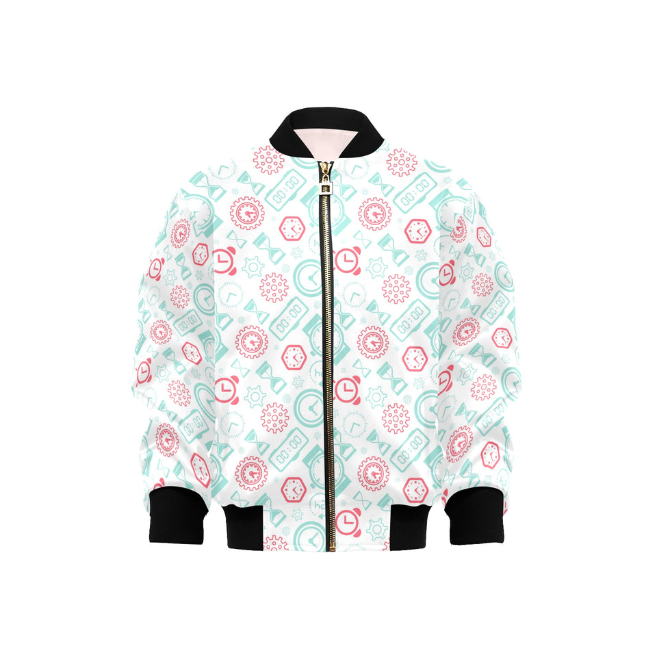 Clock time pattern blackground Kids' Boys' Girls' Bomber Jacket