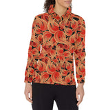 Fire flame pattern Women's Long Sleeve Polo Shirt