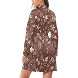 Coffee bean flower pattern Women's Long Sleeve Belted Night Robe