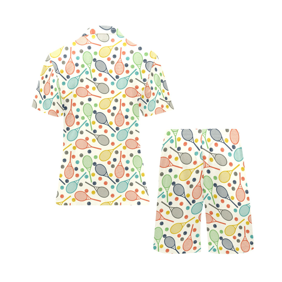 Tennis Pattern Print Design 03 Men's V-Neck Short Pajama Set