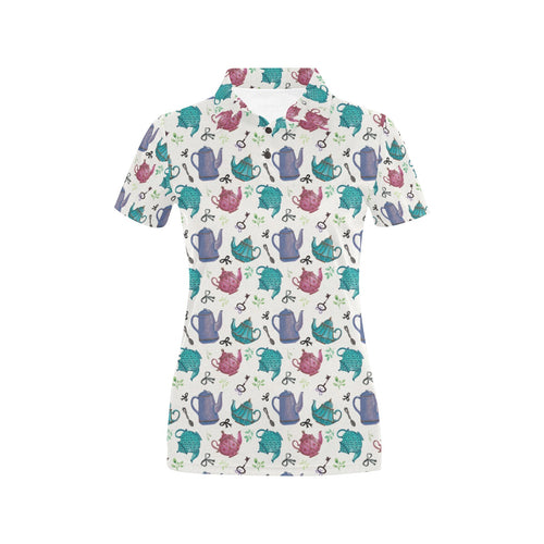 Tea pots Pattern Print Design 05 Women's All Over Print Polo Shirt