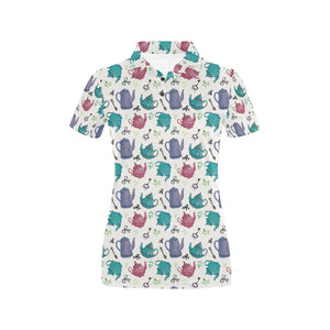 Tea pots Pattern Print Design 05 Women's All Over Print Polo Shirt