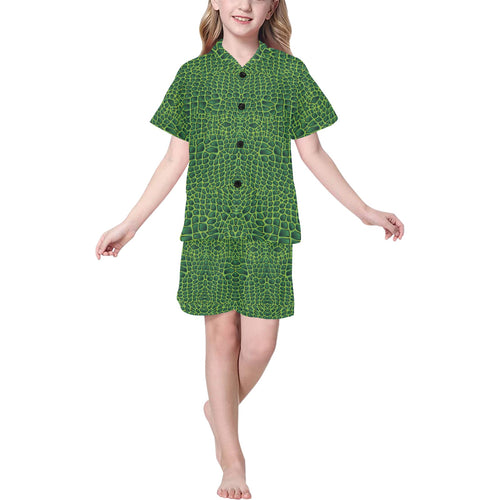 Crocodile Skin Printed Kids' Boys' Girls' V-Neck Short Pajama Set