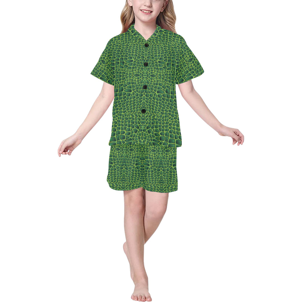 Crocodile Skin Printed Kids' Boys' Girls' V-Neck Short Pajama Set