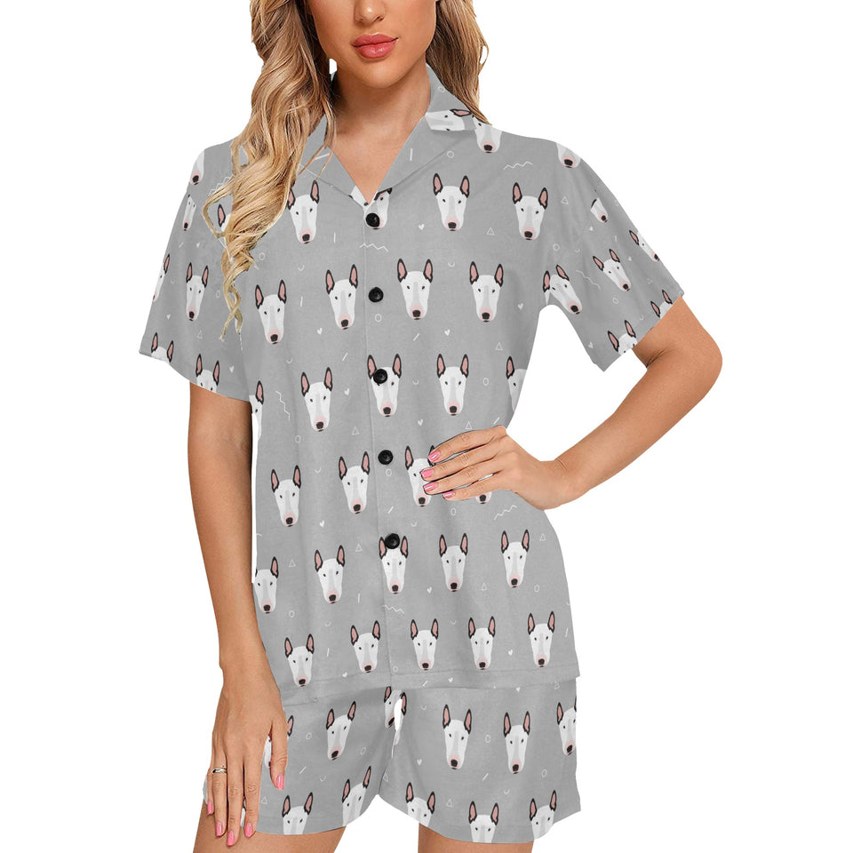 Bull Terrier Pattern Print Design 05 Women's V-Neck Short Pajama Set