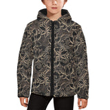 luxurious gold lotus waterlily black background Kids' Boys' Girls' Padded Hooded Jacket
