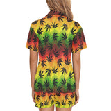 Canabis Marijuana Weed Pattern Print Design 03 Women's V-Neck Short Pajama Set