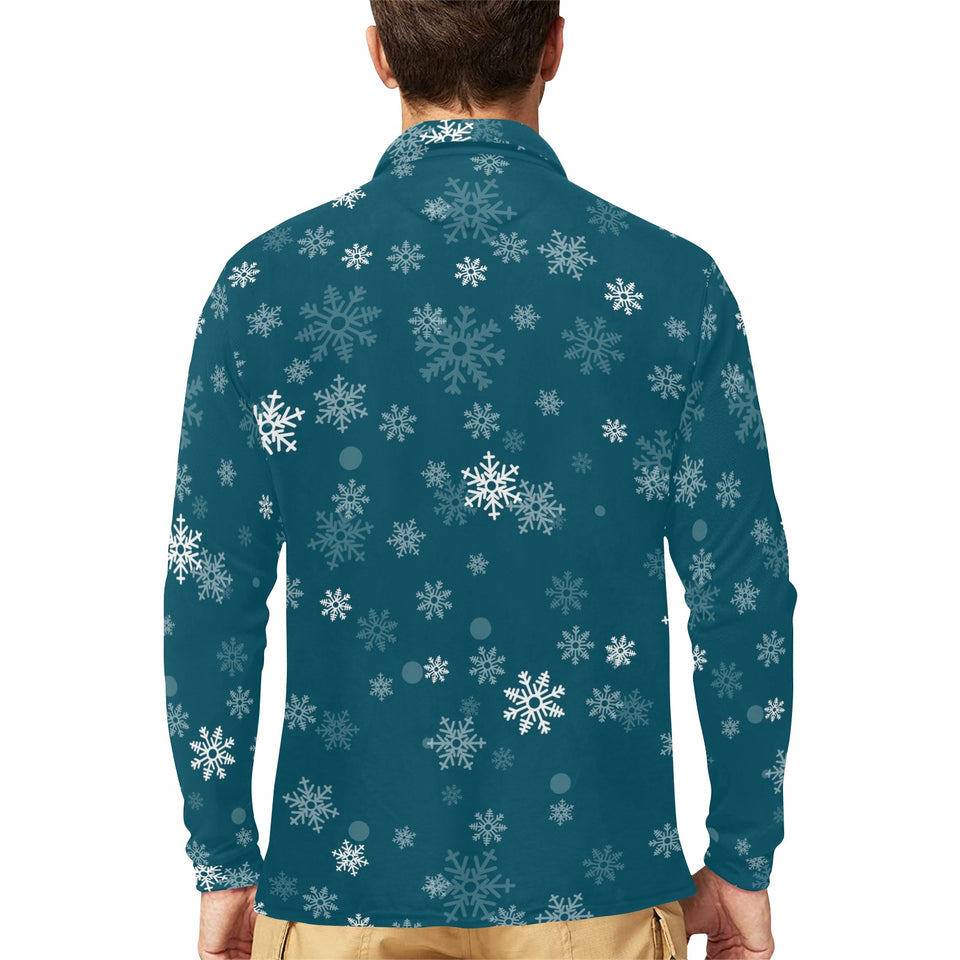 Snowflake pattern dark background Men's Long Sleeve Polo Shirt