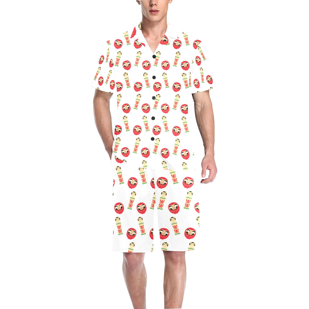 Daruma japanese wooden doll Men's V-Neck Short Pajama Set