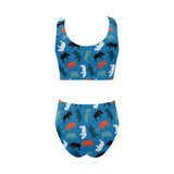 Colorful rhino pattern Chest Bowknot High Waisted Bikini Swimsuit