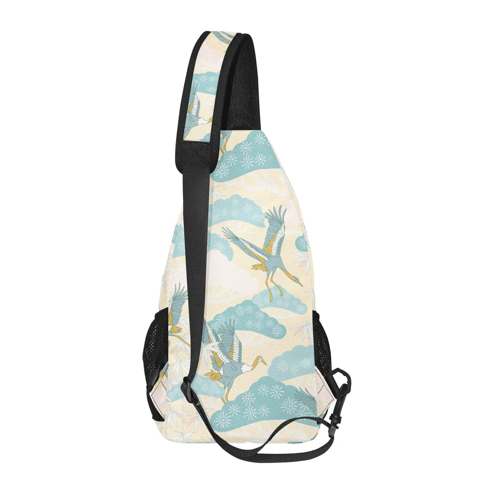 Bonsai bamboo stork japanese pattern cream theme All Over Print Chest Bag