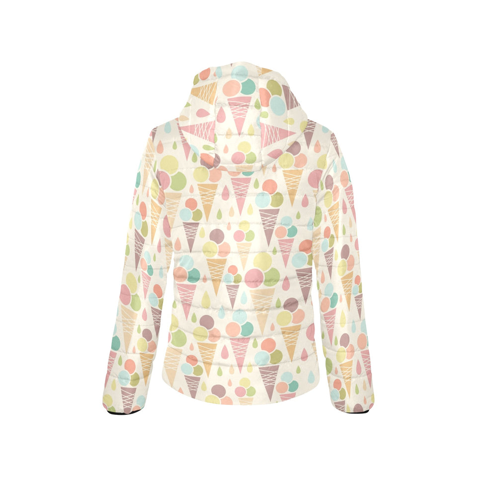 Ice cream cone pattern Women's Padded Hooded Jacket