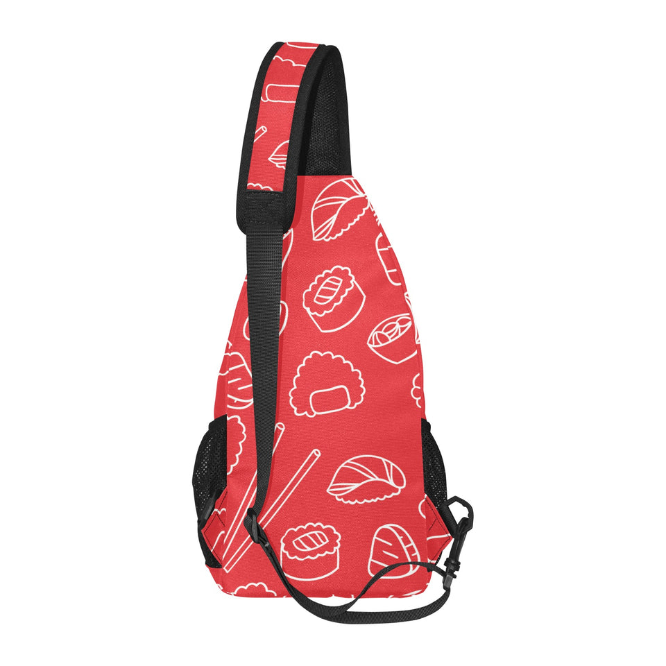 sushi pattern red background All Over Print Chest Bag