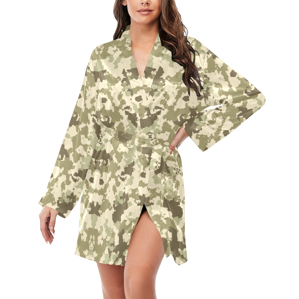 Light Green camouflage pattern Women's Long Sleeve Belted Night Robe
