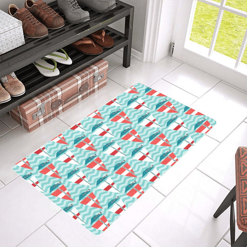 Red White sailboat wave background Doormat