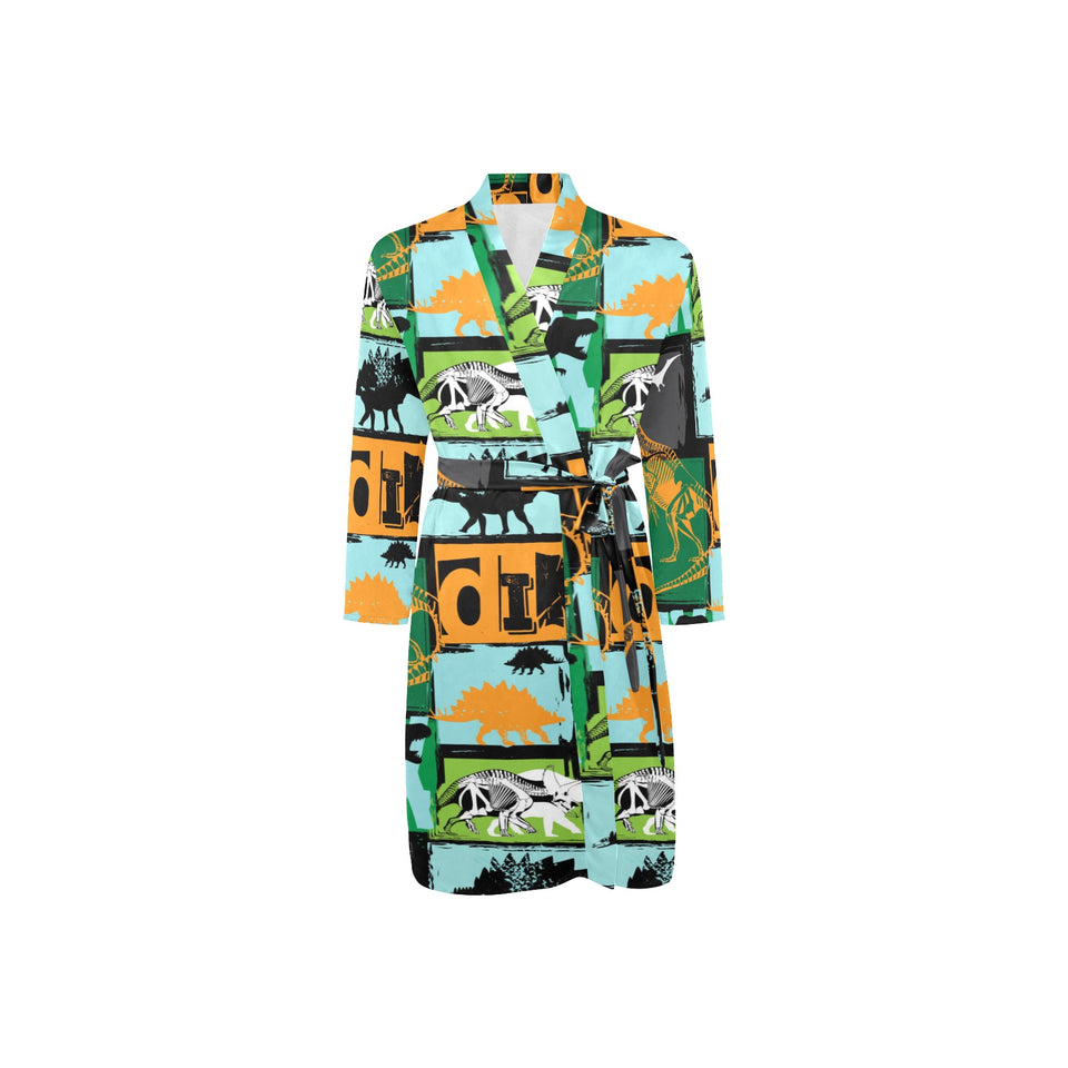 dinosaurs print pattern Men's Long Sleeve Belted Night Robe