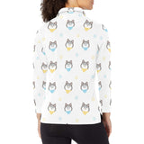 Cute Siberian Husky pattern Women's Long Sleeve Polo Shirt