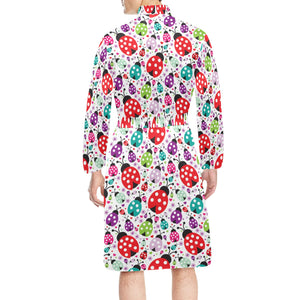 Ladybug Pattern Print Design 03 Men's Long Sleeve Belted Night Robe