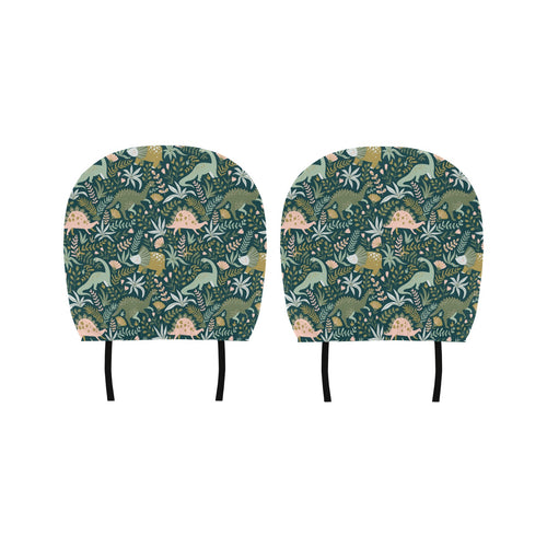 dinosaurs tropical leaves flower pattern Car Headrest Cover