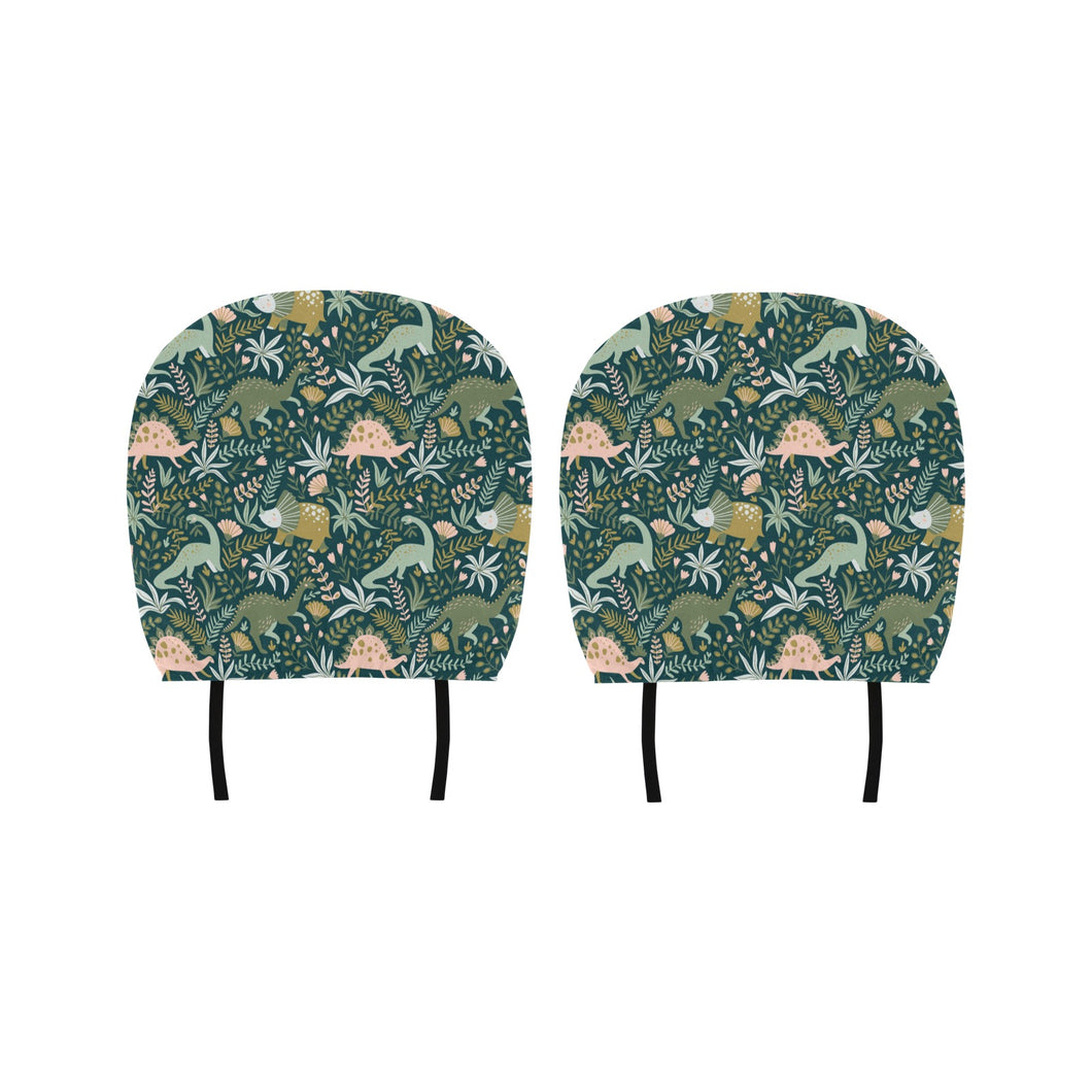 dinosaurs tropical leaves flower pattern Car Headrest Cover