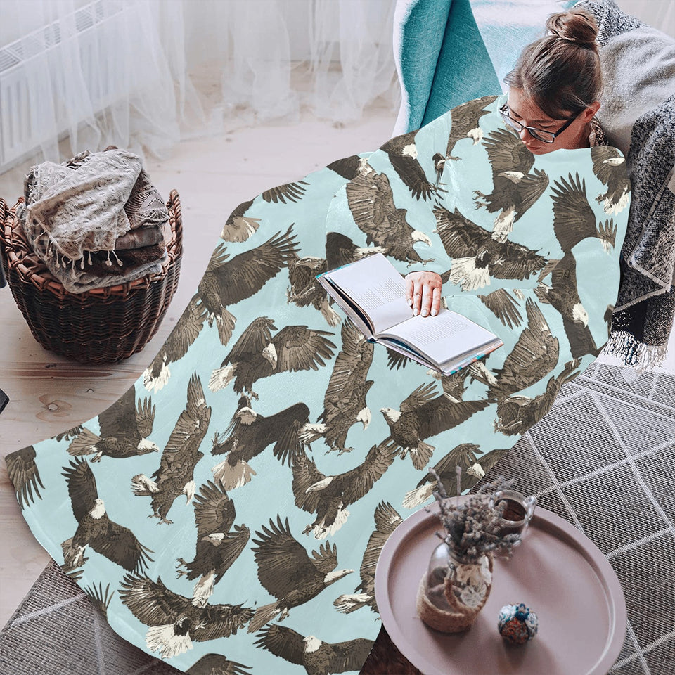 Eagle Pattern Print Design 01 Blanket Robe with Sleeves