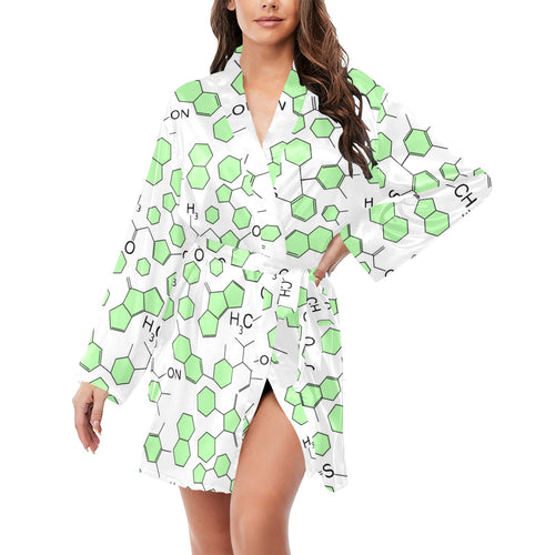 Chemistry Periodic Table Pattern Print Design 03 Women's Long Sleeve Belted Night Robe
