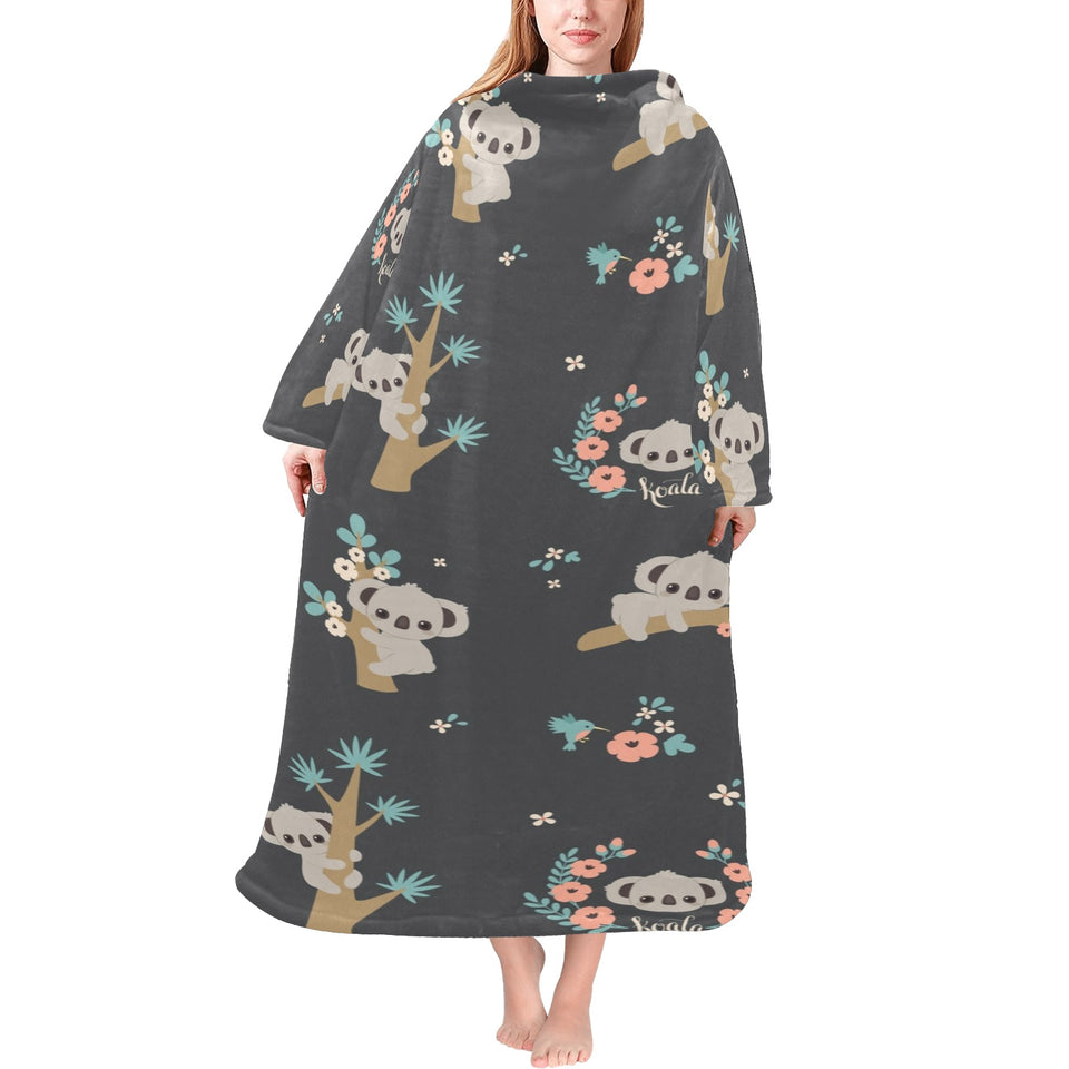 Cute koala pattern Blanket Robe with Sleeves