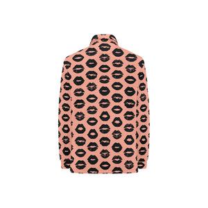 Lips Pattern Print Design 02 Women's Long Sleeve Polo Shirt
