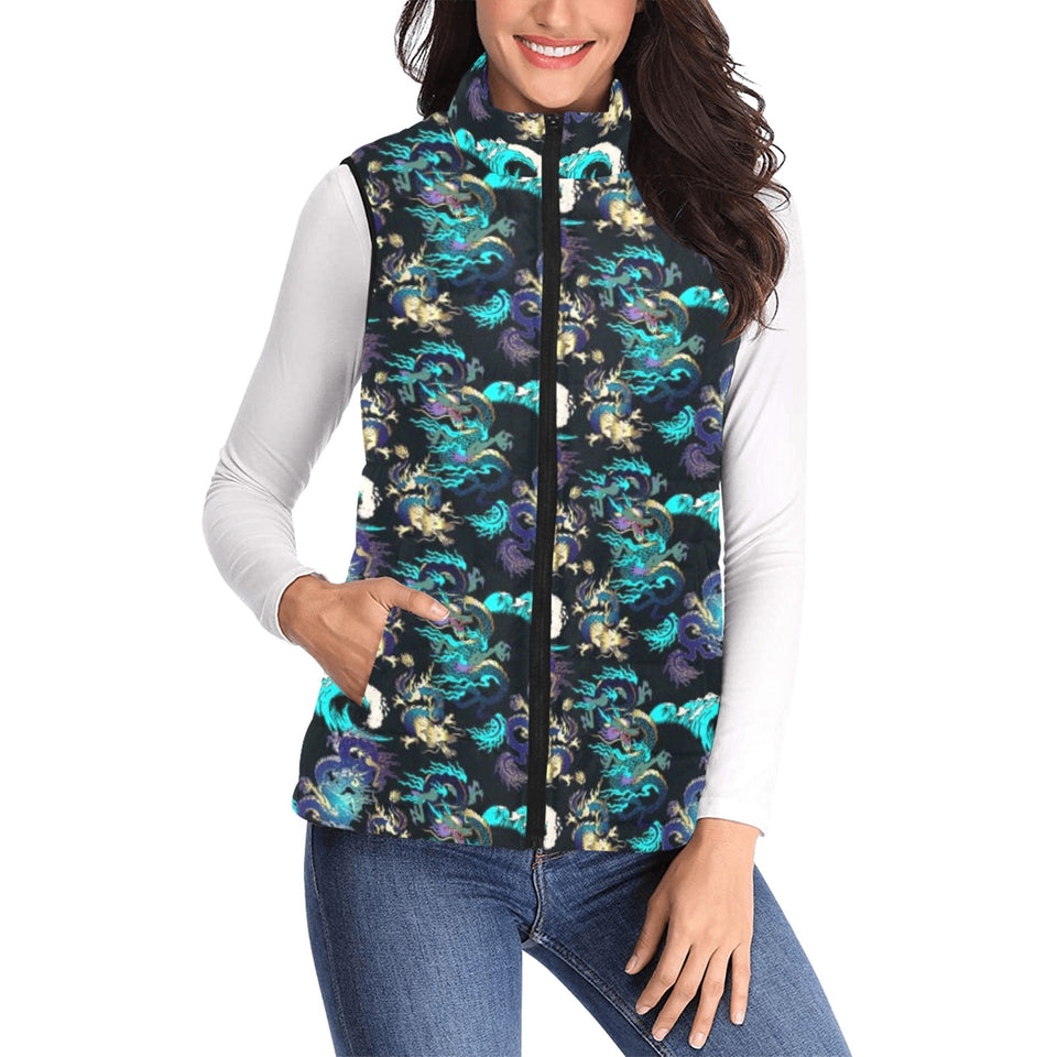 Dragon sea wave pattern Women's Padded Vest
