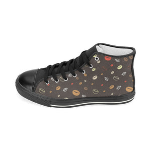 Coffee bean leave pattern Women's High Top Canvas Shoes Black