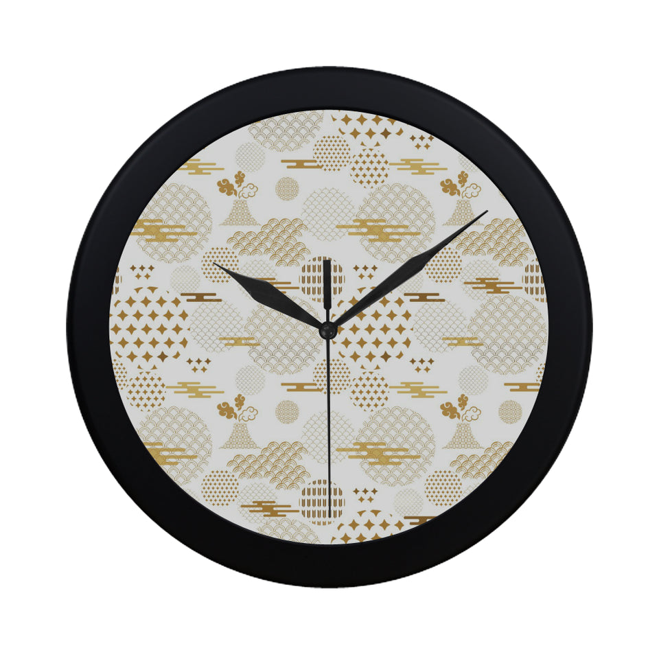 Beautiful gold japanese pattern Elegant Black Wall Clock
