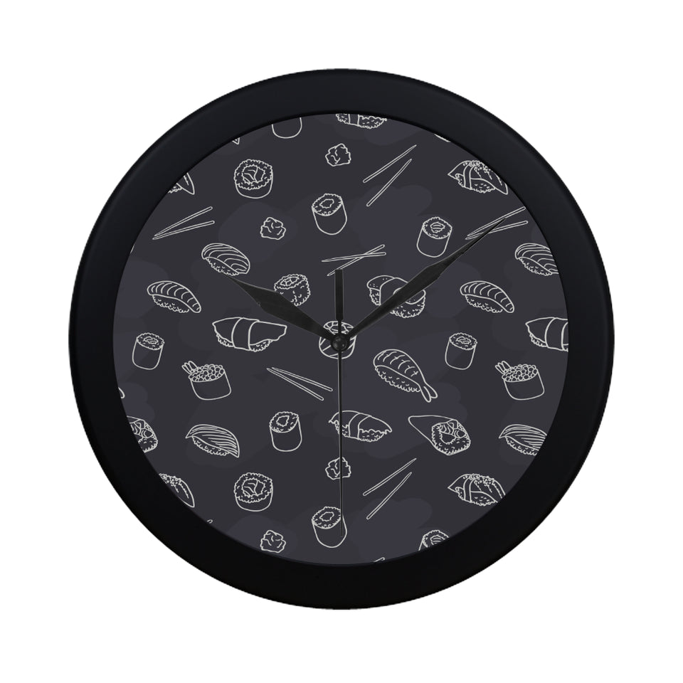 sushi pattern black background Elegant Black Wall Clock